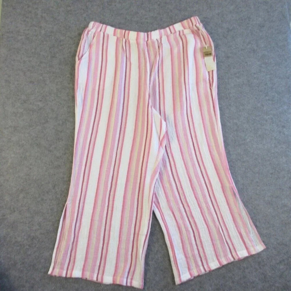 Habitat Womens Pants XXL Pink Cotton Gauze Pull On Casual Stripe Wide Leg 248 - Picture 1 of 15